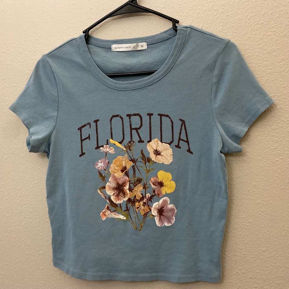 Altar’d State Blue Graphic Print Tee Florida Short Sleeve Baby Doll Tee XL NWOT